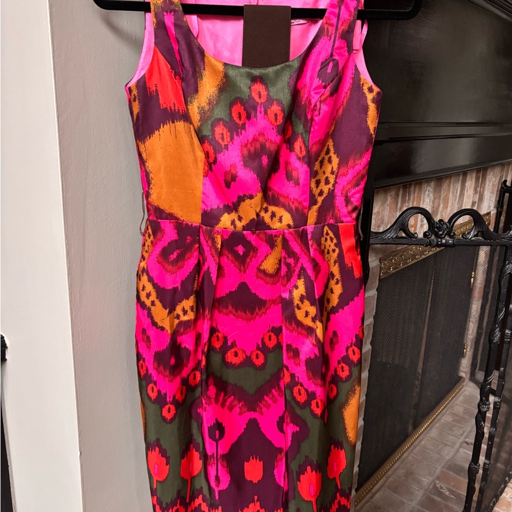 Eliza J Hot Pink & Orange Ikat Midi Dress